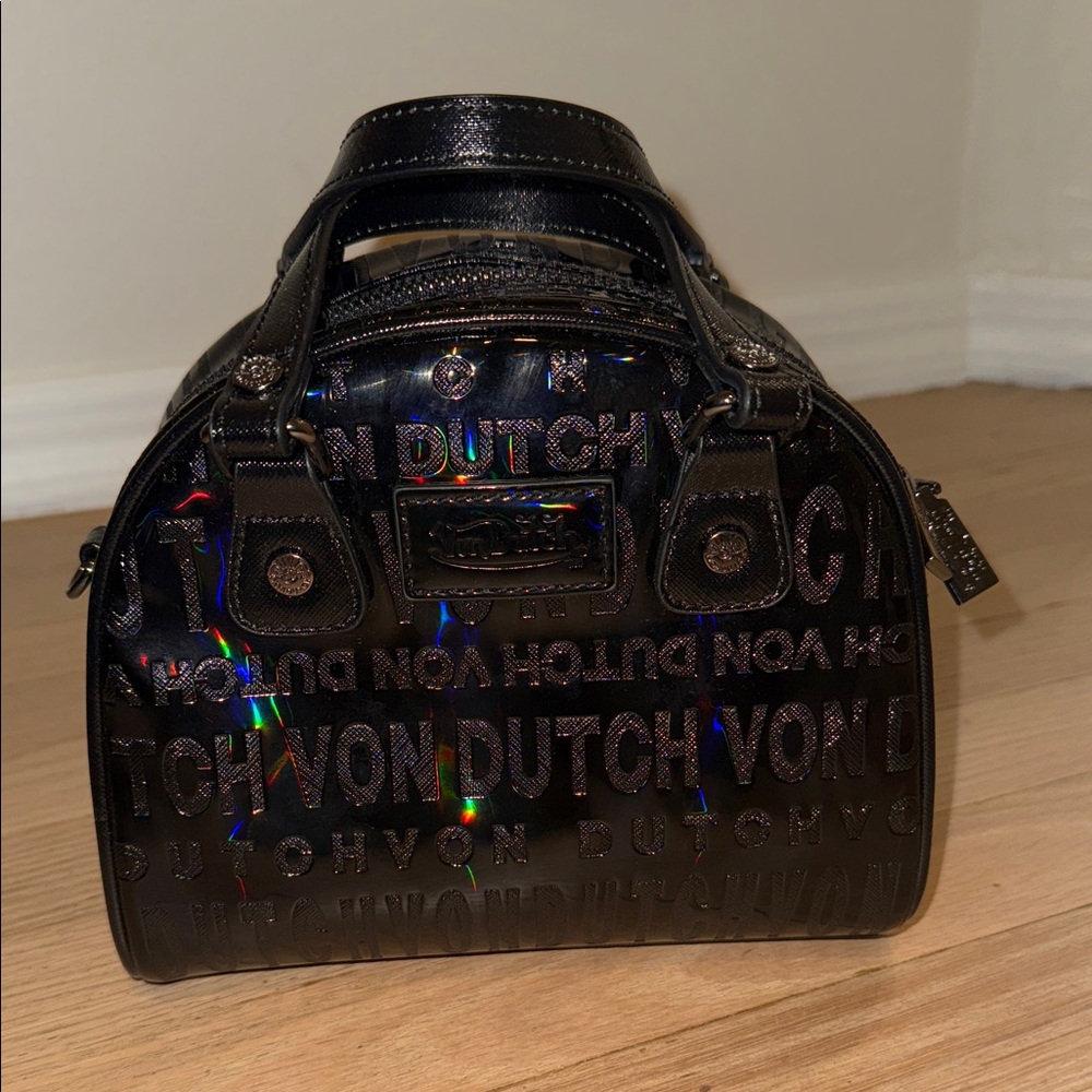 Von Dutch Black Iridescent Logo Handbag